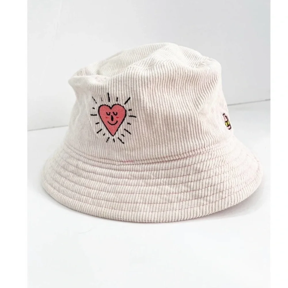 A LAB Pink corduroy Bucket Hat with Embroidery